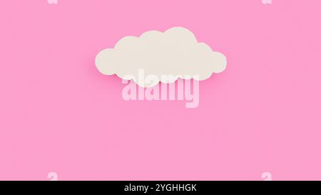 A single white paper cloud cutout shape with a subtle shadow on a pink background with copy space. Stock Photo