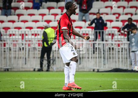 Nice, France, France. 7th Nov, 2024. Mohamed-Ali CHO of Nice celebrates his goal during the UEFA Europa League, League Phase MD4 match between OGC Nice and FC Twente at Allianz Riviera Stadium on November 07, 2024 in Nice, France. (Credit Image: © Matthieu Mirville/ZUMA Press Wire) EDITORIAL USAGE ONLY! Not for Commercial USAGE! Stock Photo