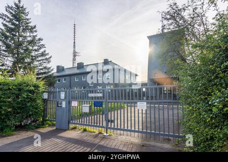 Hessisch Lichtenau, antenna structures and transmission systems of Hessischer Rundfunk on mountain Hoher Meißner in North Hesse, Hesse, Germany Stock Photo