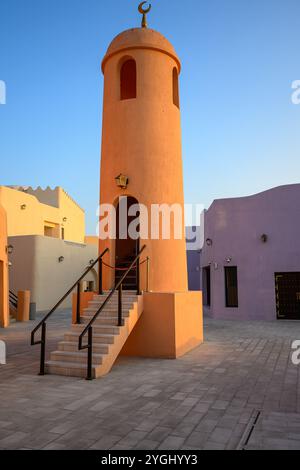 Colorful Streets and Mosque Photo, Mina District Corniche, Doha Marina Doha, Qatar Stock Photo