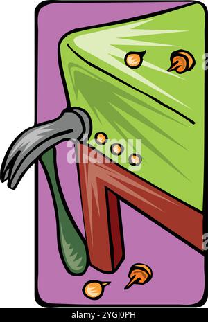 vector illustration of a hammer tool with nails to couch repairing fixing. Stock Vector