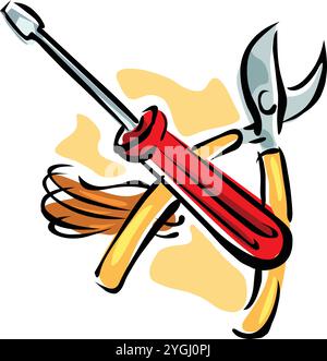 abstract vector illustration of a screwdriver and pliers as tools for construction. Stock Vector