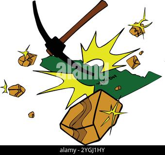 abstract vector illustration of a pickaxe used in Yukon gold mining. Stock Vector