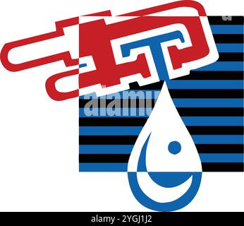 An abstract vector illustration shows a tool clamp holding a water droplet. Stock Vector