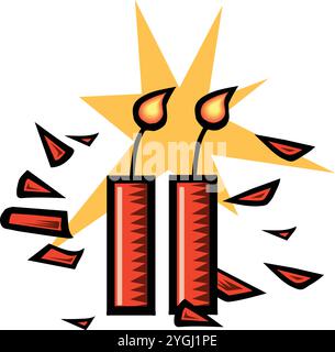 Dynamite bomb realistic set with isolated images of stick shaped explosive with burning wick with shadows vector illustration Stock Vector