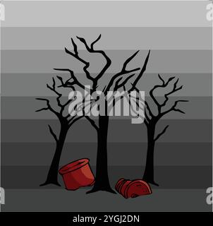 An abstract vector illustration of a tree with  sand bucket isolated on background Stock Vector