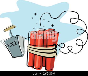 Dynamite bomb flat set of isolated images with dynamites pack and bomb burning wick and remote vector illustration Stock Vector