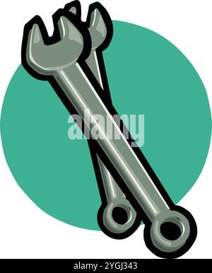 Two metal wrenches on white background isometric isolated vector illustration Stock Vector