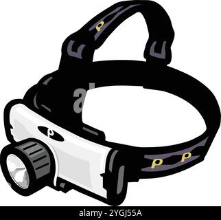 Protective construction helmet with a flashlight. Vector illustration. Stock Vector