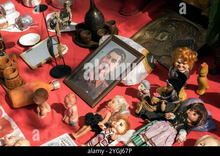 Joseph Stalin portrait for sale at flea market in Tbilisi Georgia Stock Photo