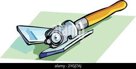 An abstract vector illustration shows a Glass cutter. Hand tool of the glazier in a cartoon style. Stock Vector