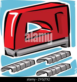 Stapler of red color isometric icon 3d vector illustration Stock Vector