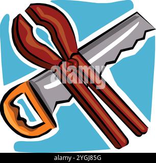 saw and pliers lie cross to cross flat vector icon. Color icon in a flat style design vector illustration Stock Vector