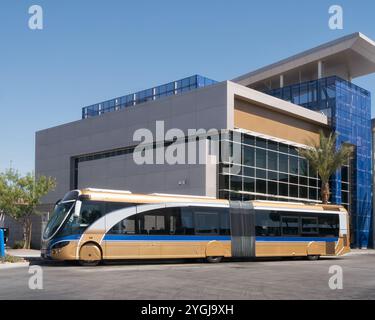 LAS VEGAS, NEVADA, USA - JUNE 04, 2013:  Las Vegas Strip and Downtown Express bus (SDX) at Bonneville Transit Center Stock Photo