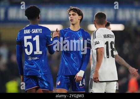 Sam Rak Sakyi Chelsea's Joao Felix (centre) and Samuel Rak-Sakyi embrace after the ...