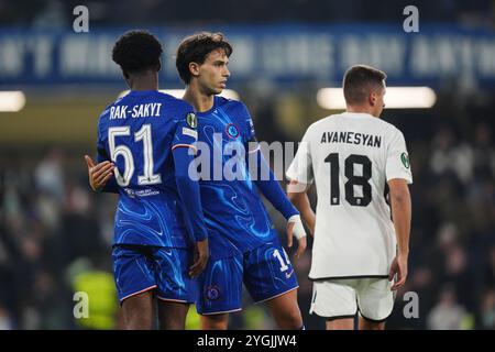 Sam Rak Sakyi Chelsea's Joao Felix (centre) and Samuel Rak-Sakyi embrace after the ...