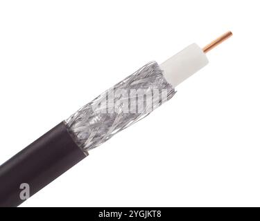 Coaxial Cable with Exposed Copper Core and Shielding Stock Photo