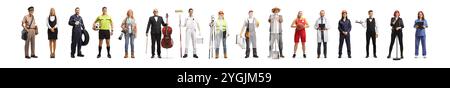 Workers of different professions, people with careers posing in a line isolated on white background Stock Photo