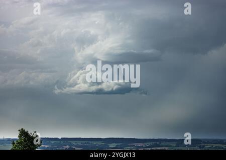 unusual cloud formation in front of an approaching thunderstorm, Germany, Bavaria, Isental Stock Photo