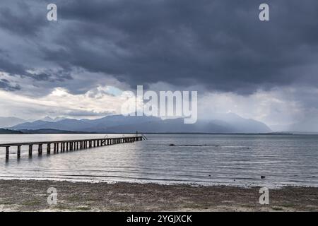 black rain clouds over the lake, Germany, Bavaria, Lake Chiemsee Stock Photo
