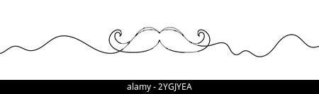 One continuous line illustration of a mustache, isolated on white background. Line art of a mustache. Stock Vector