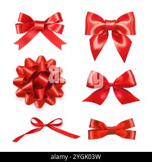 Red ribbon bow set isolated on white Stock Photo