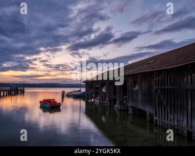 Ammersee west bank in Schondorf at dawn Stock Photo