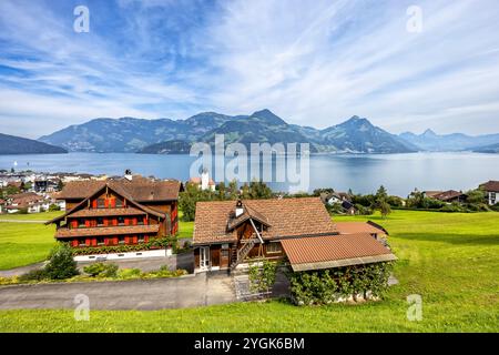 View of the village of Beckenried on Lake Lucerne in Switzerland Stock Photo