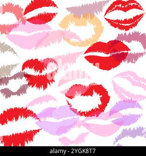 Lip prints pattern. Colorful kisses. Romantic symbol collection. Vector background. Stock Vector