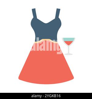 simple vector illustration of a cocktail dress , in a simple and clean style, for business and fashion graphics. clothing flat illustration. Stock Vector
