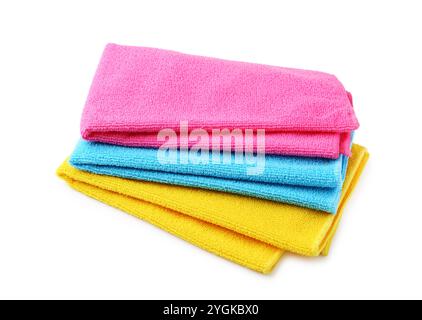 Stack of different microfiber cloths isolated on white Stock Photo