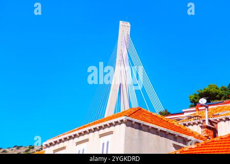 Tiled roofs and Dr. Franjo Tudman Bridge in Dubrovnik Croatia Stock Photo