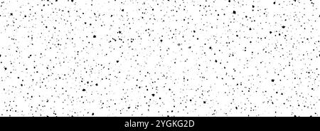 Black and white dirty dust dot seamless pattern. Grunge dripped splashed sprinkles, particles wallpaper. Small distressed noise grain repeated background. Random mottled gritty overlay texture. Vector Stock Vector