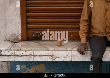 Man Reading newspaper Stock Photo