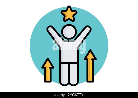 Motivation icon. colored outline icon style. person with up arrow and star. icon related to motivation. success elements vector illustration Stock Vector