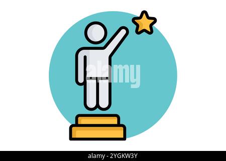 Ambition icon. colored outline icon style. person with podium and star. icon related to motivation. success elements vector illustration Stock Vector