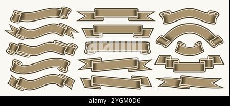 Vector Ribbon Banners Set, collection of isolated illustrations horizontal outline ribbons for slogan, group of 15 various ribbons with copy space, de Stock Vector