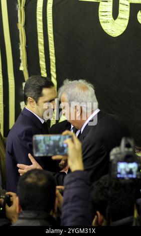 Condolences are offered to late journalist and writer Ibrahim Nafie at the Mosque Omar Makram in central Cairo in the presence of the journalists and media director Ahmed Mousa, Gamal Mubarak, son of former President Mohamed Hosni Mubarak, Zakaria Azmi, Samy Annan, and Hassan Hamdi, president of the Egyptian Al-Ahly Sporting Club. Nafea died on Sunday at the age of 84. He had worked as deputy editor-in-chief and editor-in-chief of the Al-Ahram daily newspaper paper, and had written a number of books, including Riyah Al-demokratiya (Wind of Democracy) and Sanawat Al-Khatar (Years of Danger). Stock Photo