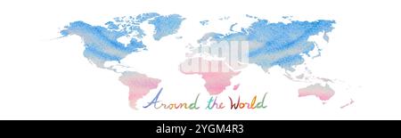 World map in watercolor style. Watercolor wallpaper paintings illustration on white background, abstract texture. Stock Photo