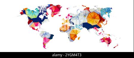 Earth protect concept, world map in abstract watercolor style. Watercolor paintings colorful of umbrella wallpaper illustration pretty on white backgr Stock Photo