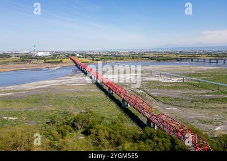 Aerial view of Xiluo Steel Bridge at Xiluo township in Yunlin, Taiwan Stock Photo