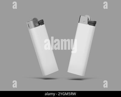 3D White Flameless Lighter Mockup On A Grey Background Stock Photo