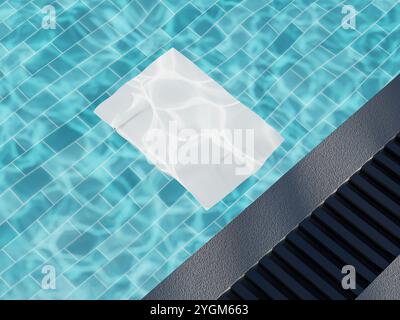 Realistic White Blank Poster On Water 3D Mockup Stock Photo