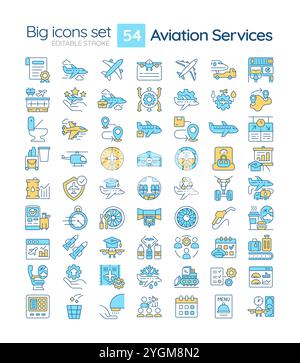 Aviation services RGB color icons set Stock Vector
