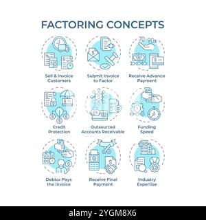 Factoring soft blue concept icons Stock Vector