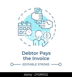 Debtor pays invoice soft blue concept icon Stock Vector