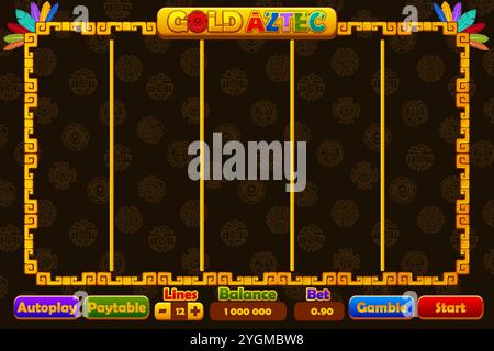 Casino slot machine game UI design, gambling mobile app concept for the Gold Aztec themed Casino Game. The Golden game user interface with basic Stock Vector