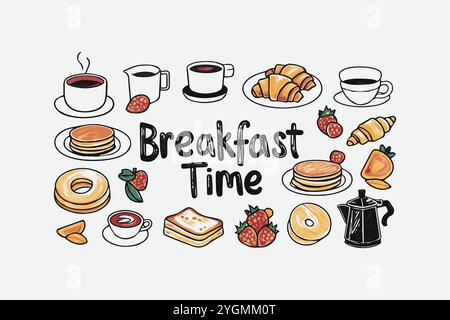 Hand-draw breakfast vector illustration food icons, easily editable Stock Vector