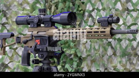 Modern sniper weapon. Binocular hunter shooting rifle Stock Photo