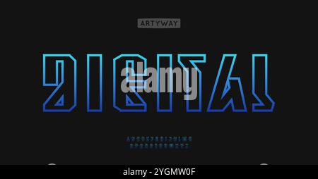 Angular linear alphabet, contour edgy font, futuristic outlined fon.Bold geometric typeface for VR gaming logo, industrial tech logo, cyberpunk Stock Vector